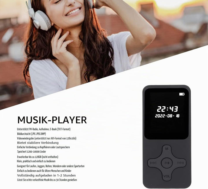 MP3 Player, MP4 Player, MP3 Musik Player mit BT5.0, Klassischer Digitaler LCD Bildschirm mit 1,77 Zo