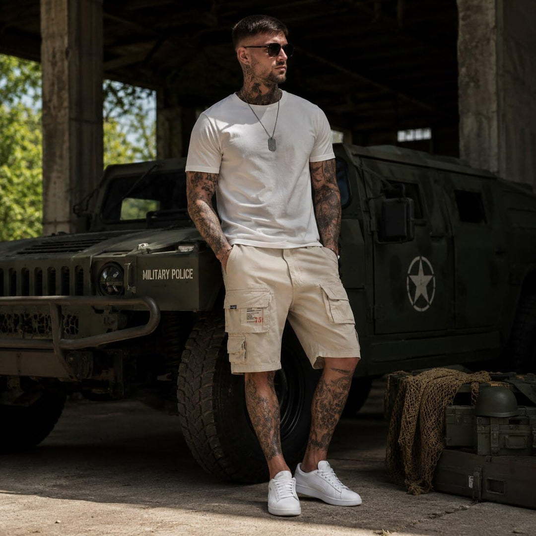 Trooper Herren Cargo Shorts Lightning Edition Bermuda Kurze Hose Vintage (S-7XL) M Old-white, M Old-