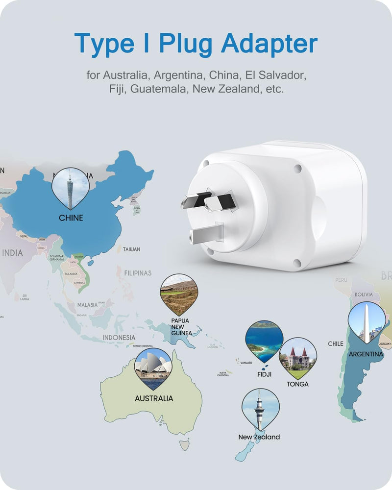 LENCENT 2X Reiseadapter AU CN Adapter Australien China Deutschland Stecker, mit 2 USB QC3,0 + 1 Typ-