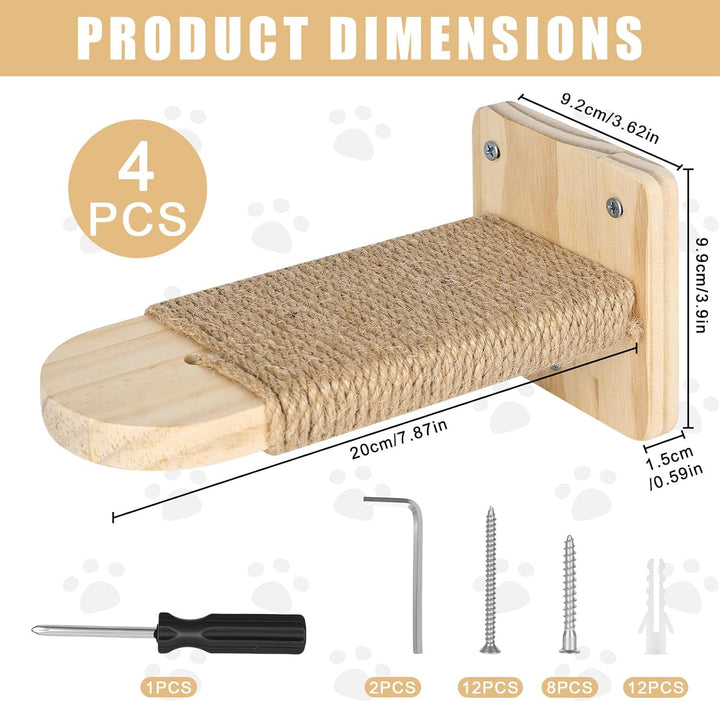 Katzentreppe Wand 4pcs, Kletterwand Katzen,Wandliege Kletterwand Katzen mit Juteseil zum Kratzen, fü