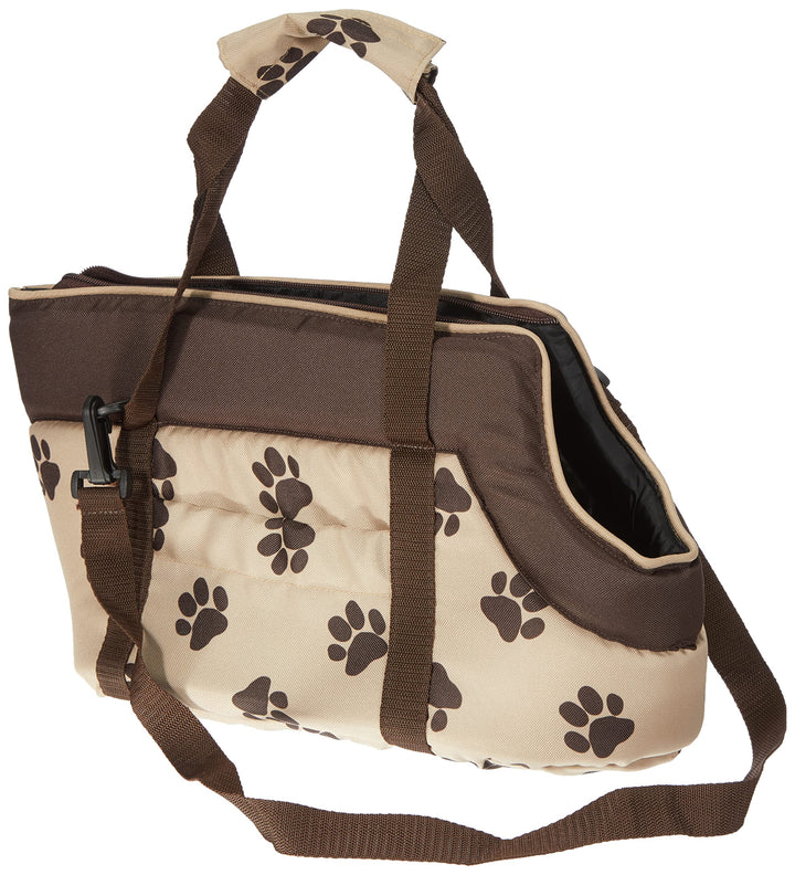 HobbyDog TORBWL4 Hundetasche Tragetasche Katzentasche, Grösse 22 x 20 x 36 cm, beige mit Pfoten