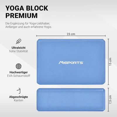 MSPORTS Yogablock Premium I 2er Pack Yogaklotz Cyan 2x Yogablöcke, Cyan 2x Yogablöcke