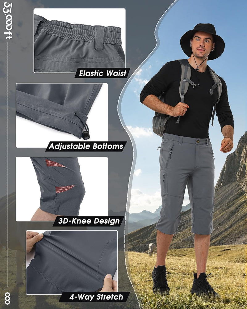 33,000ft Herren 3/4 Hose Cargo Shorts Kurze Wanderhose Stretch Leichte Radhose Sommer Capri Dreivier