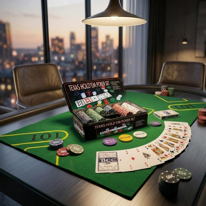 Set de Poker, Pokerkarten, Professionelles Pokerset, Blackjack, Metallkoffer, Casino, Spielchips, Sp