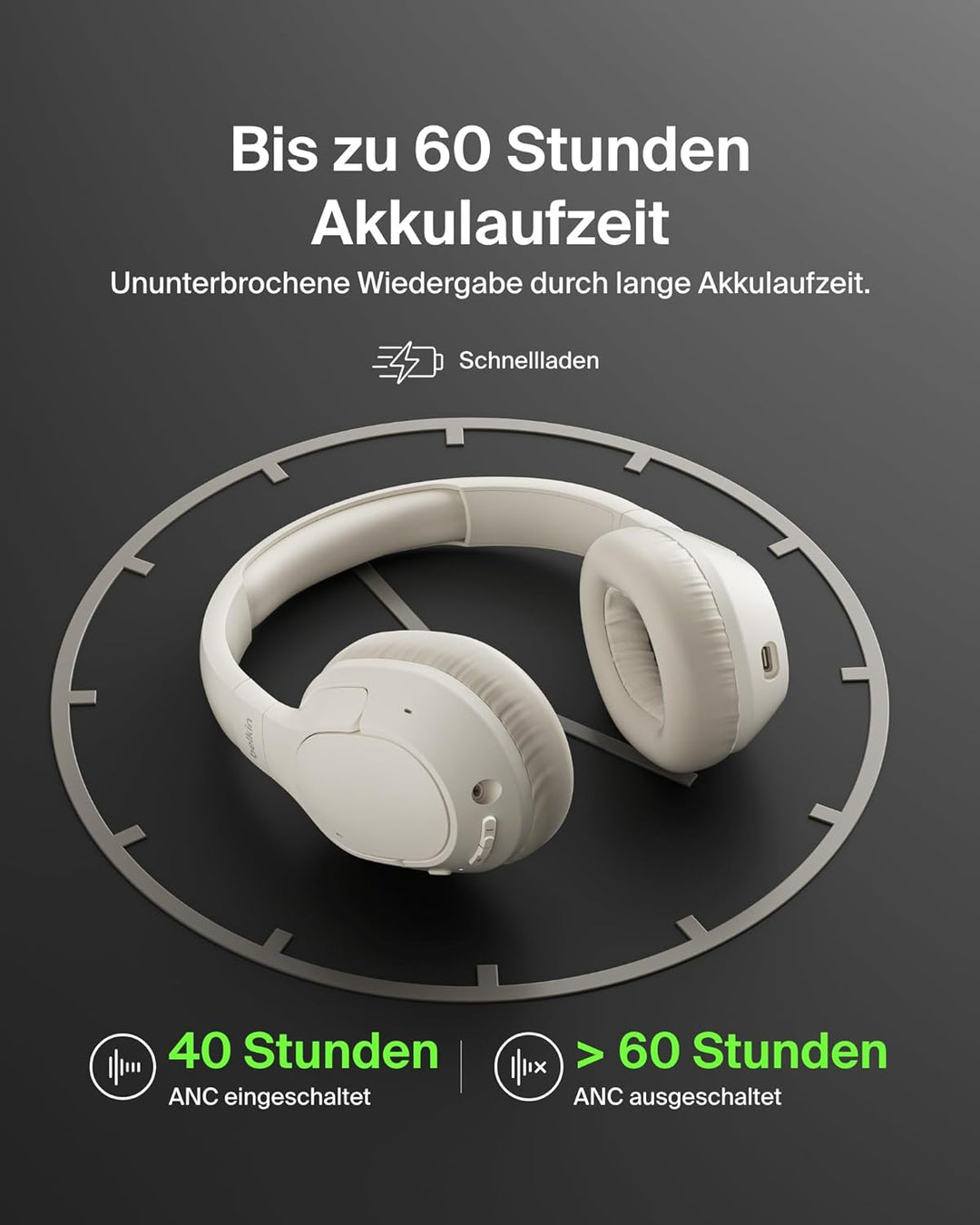 Belkin SoundForm Isolate Noise Cancelling Kopfhörer kabellos Bluetooth Kopfhörer, Headset mit Mikrof