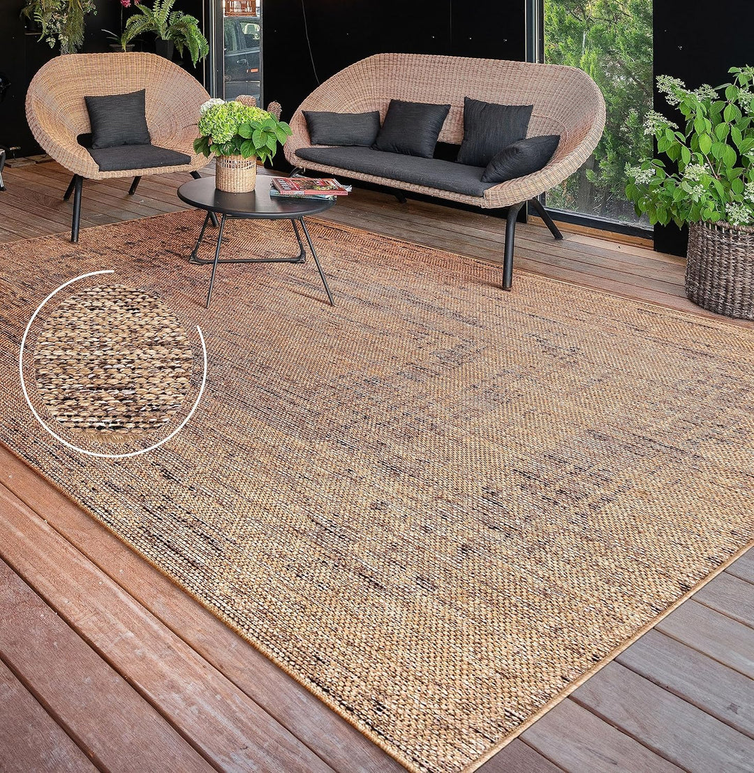 Paco Home Outdoor Teppich wetterfest & langlebig Flachgewebe in moderner Jute-Sisal-Optik in Naturtö