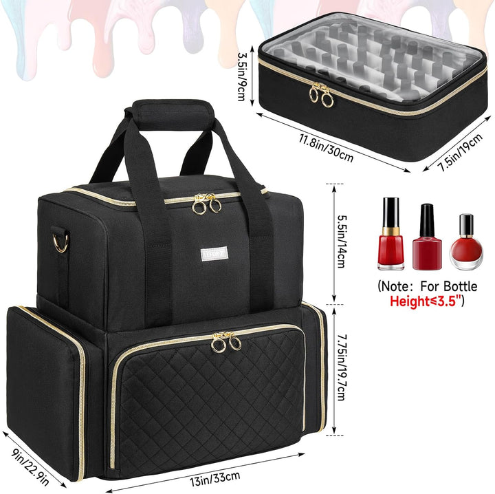 Nagellack Tasche,Doppelschichtige Nagellack Aufbewahrung Organizer Tasche für 80 Flaschen (15 ml) un