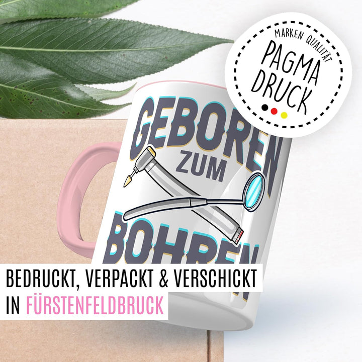 Zahnarzt Tasse mit Spruch – Geschenk geboren zum bohren – Kaffeetasse 330ml aus Keramik – Dentist Ar