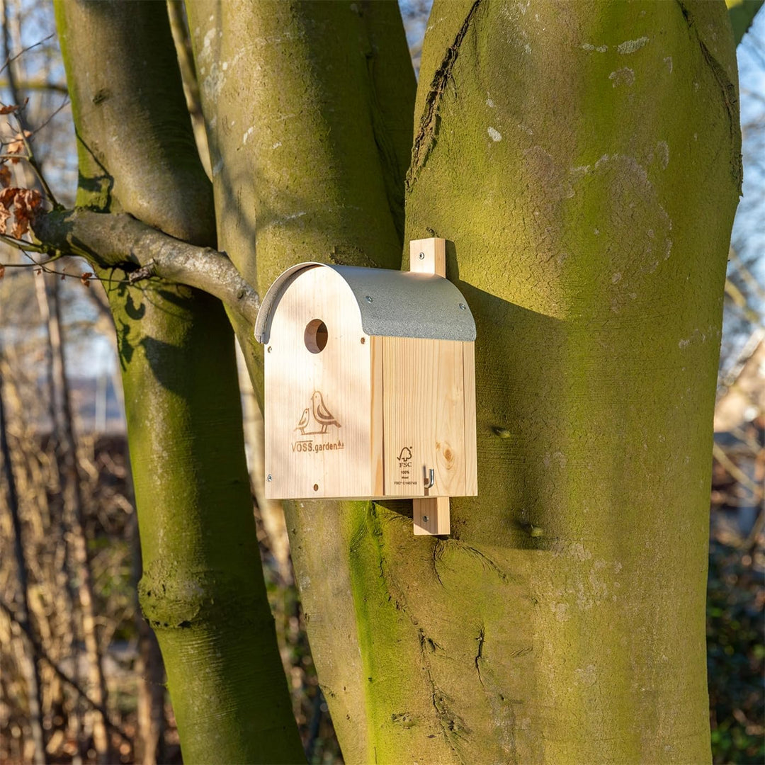 VOSS.garden Nistkasten Baker Runddach, Vogelhaus, Meisenkasten, Brutplatz, Nisthöhle für Meisen, Spe