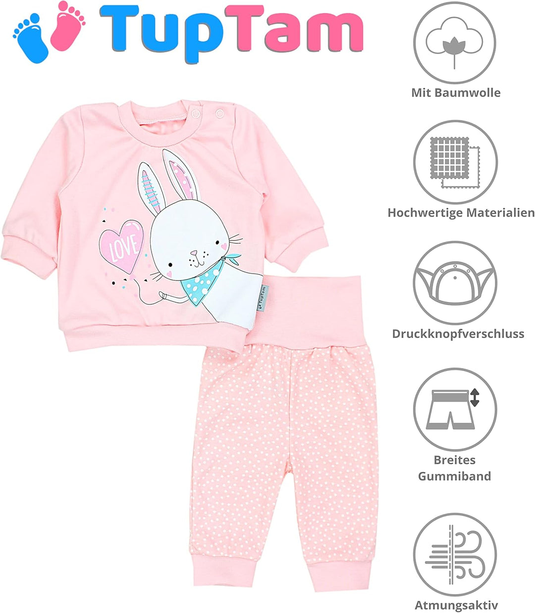 TupTam Baby Mädchen Outfit Langarmshirt mit Print Spruch Babyhose Babykleidung 2teilig 56 Kaninchen