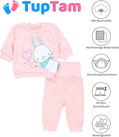 TupTam Baby Mädchen Outfit Langarmshirt mit Print Spruch Babyhose Babykleidung 2teilig 68 Kaninchen