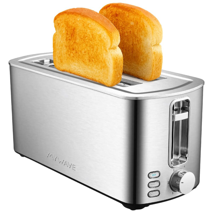 MYWAVE 8436587300929 Grosser Toaster mit 2 Langschlitzen Für Brot und Backwaren, Stainless Steel, Me