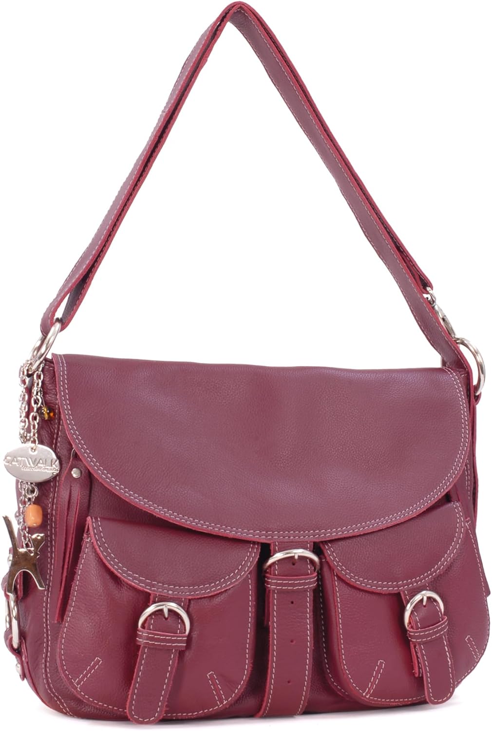 Catwalk Collection Handbags - Leder - Grosse Überschlagtasche/Schultertasche - COURIER L Rot, L Rot