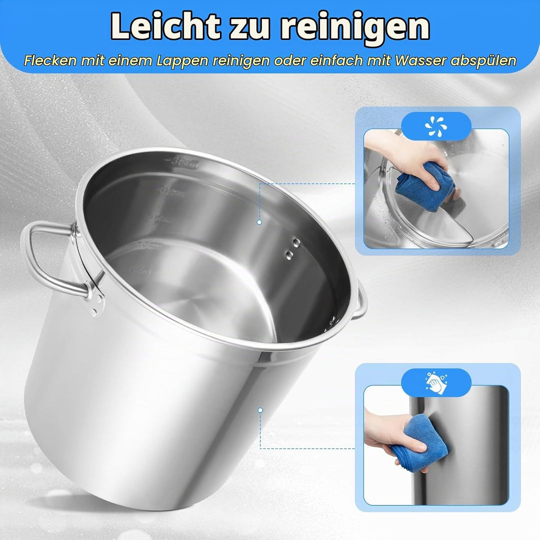 35L Gastronomie Kochtopf Edelstahl Eintopf Suppentopf mit Deckel Campingkochtopf Gross Kochtopf für