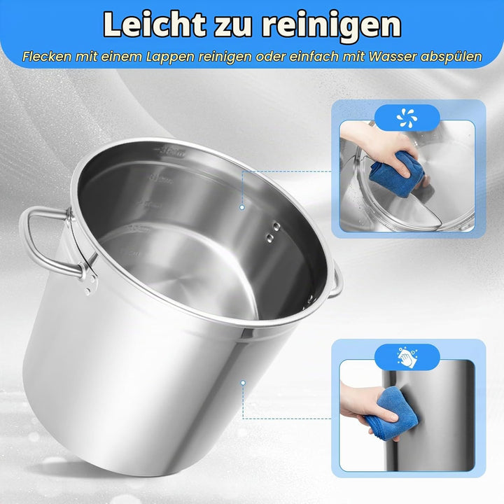 35L Gastronomie Kochtopf Edelstahl Eintopf Suppentopf mit Deckel Campingkochtopf Gross Kochtopf für