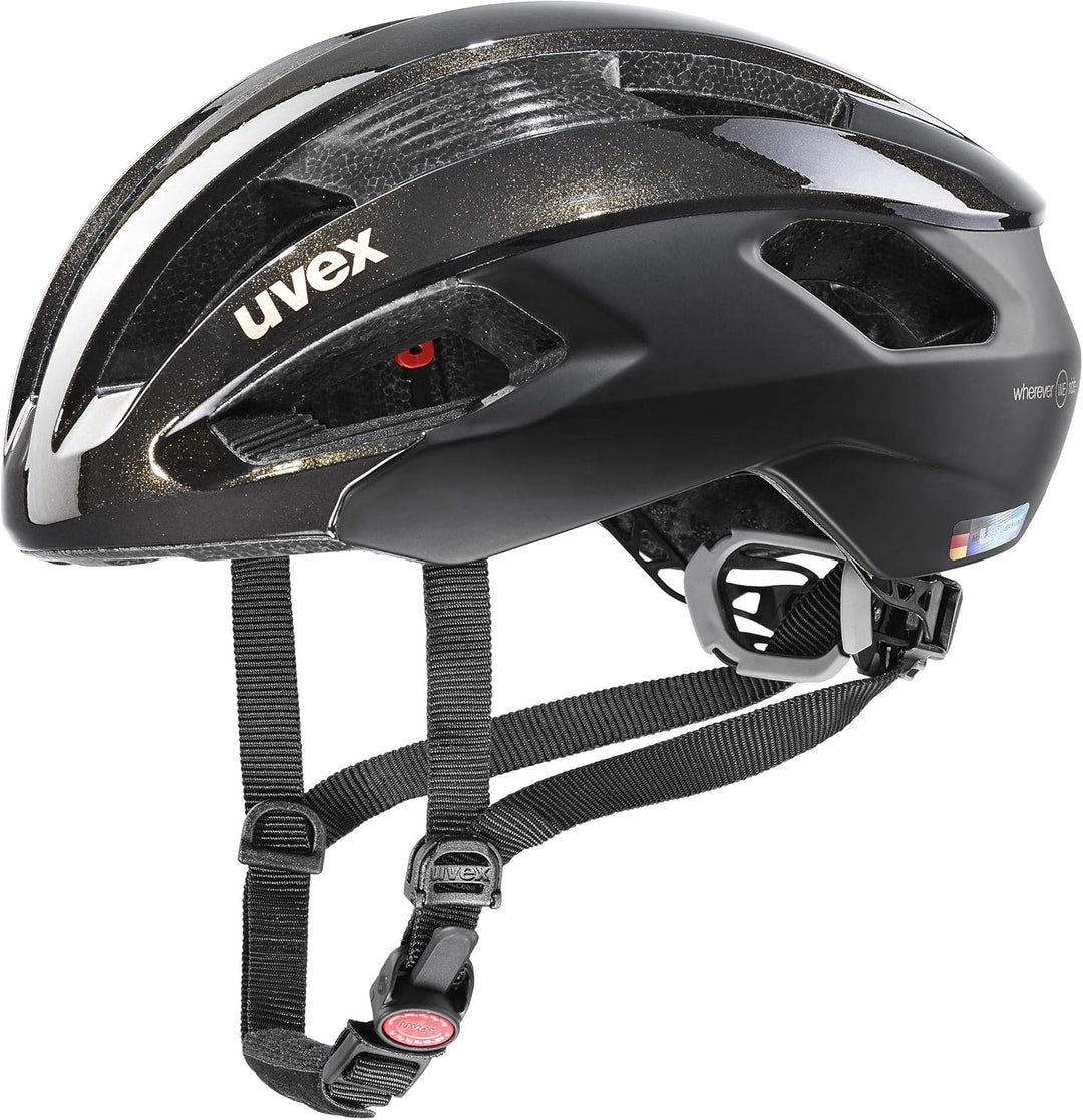 UVEX Fahrradhelm Rennradhelm UVEX Rise CC WE Gr. 52-59 cm, Black goldflakes mat 52-56 cm, 52-56 cm