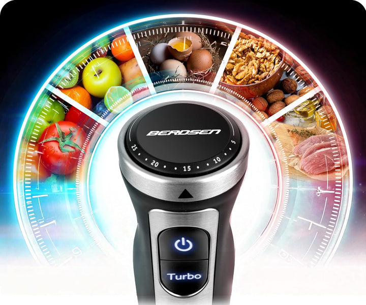 Berdsen Stabmixer Handmixer Pürierstab 1500W Multifunktional Mit Zubehör Turbo Funktion 800 ml Stahl