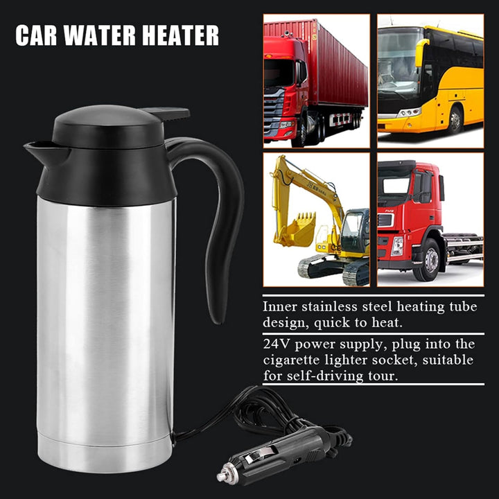 24V Reise-Wasserkocher, 750ml Auto-Lkw-Pickup-RV-Elektrischer Edelstahl-Topf mit Zigarettenanzünder-