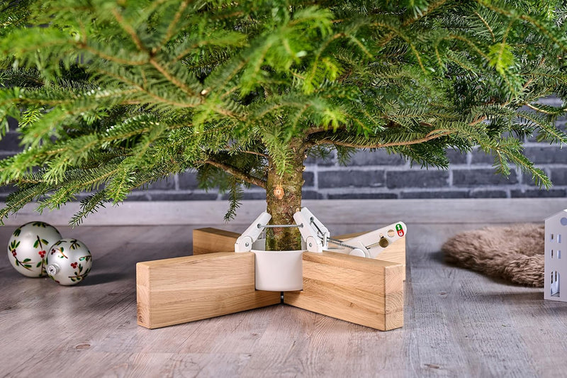 KRINNER Design Weihnachtsbaum Christbaumständer Kopenhagen Eiche/weiss inkl. Fusspedal-und Einseilte