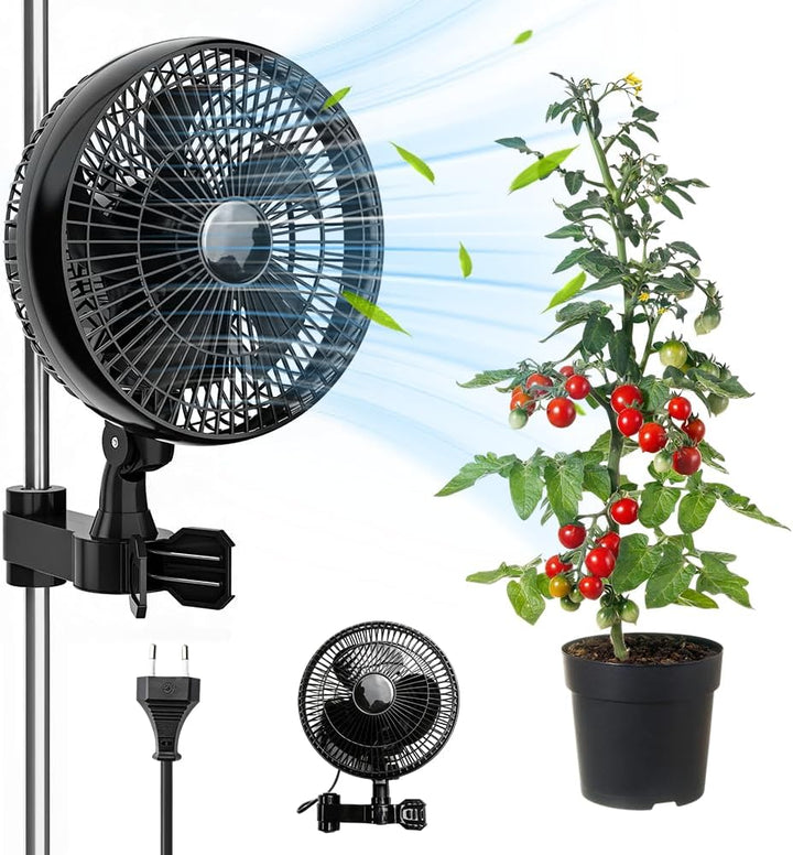 Grow Ventilator Oszillierend 25W, Clip Ventilator Oszillierend, 3 Geschwindigkeitsstufen, 22 cm Durc