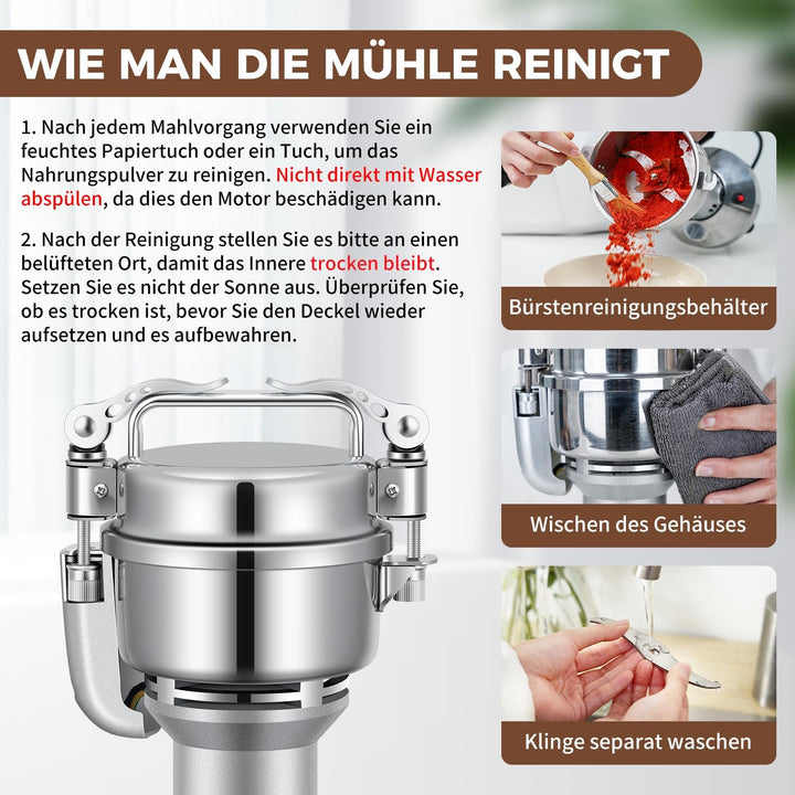 Elektrische Getreidemühle Mühle, 100g Kommerzielle Gewürzmühle 400W Edelstahl Pulverisator Trockenma