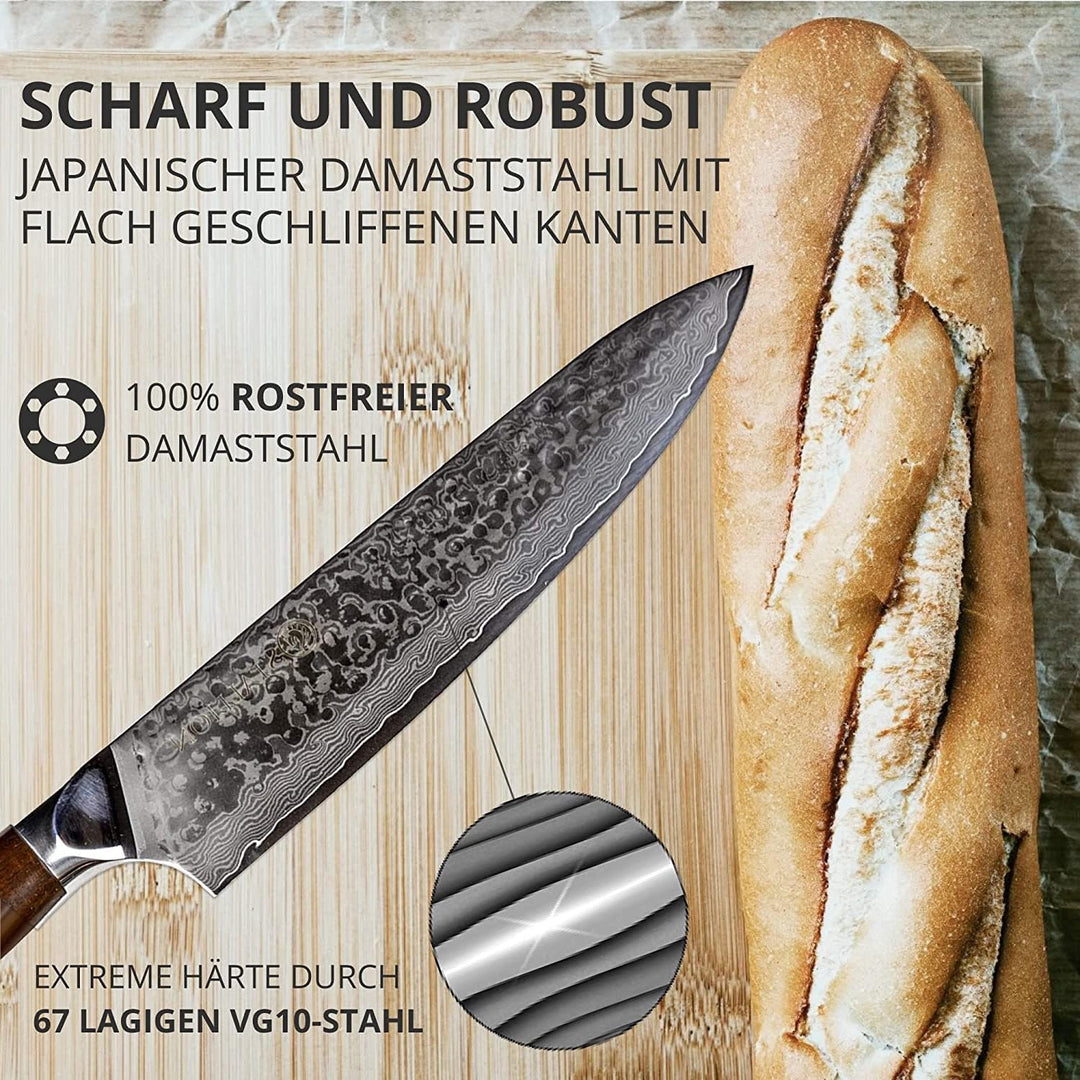 Stallion 3er Messerset Damast mit Edlem Ironwood Griff - Hochwertiges Damastmesser Set aus Kochmesse