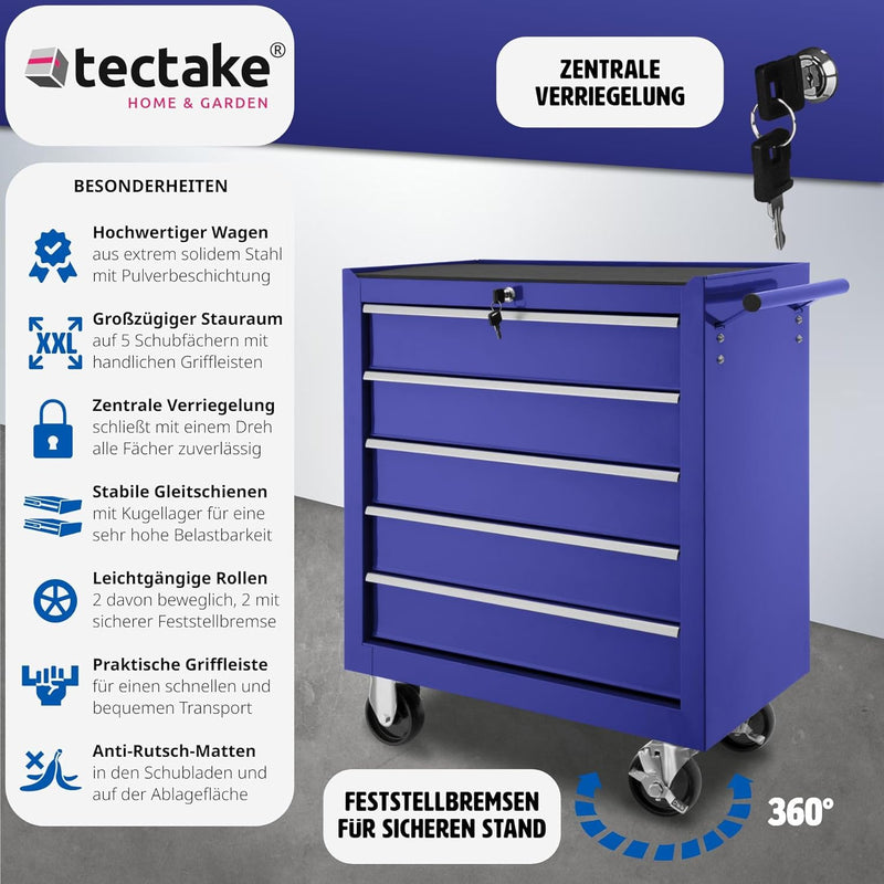 tectake® Werkzeug Wagen mit 5 Schubladen, Werkstattwagen, Tool Werkzeugwagen fahrbar, Werkzeugtrolle