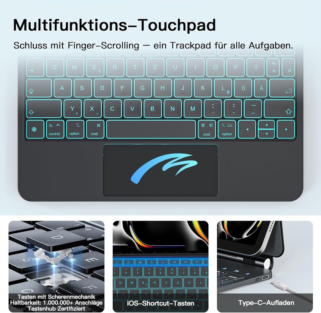 RAYMCRAFT für iPad Pro 13 Zoll (M5/M4, 2025/2024) Hülle mit Tastatur, Magic-Tastatur mit Stifthalter