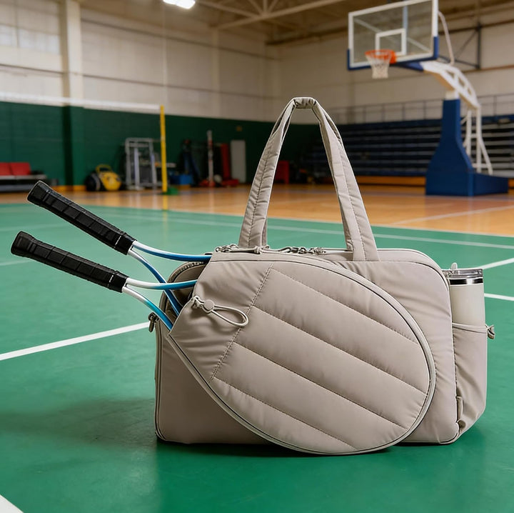 Badminton Tasche Damen 48×19×31 cm, Puffer Sporttasche Gross, Tennistasche mit Schlägerfach, Reiseta