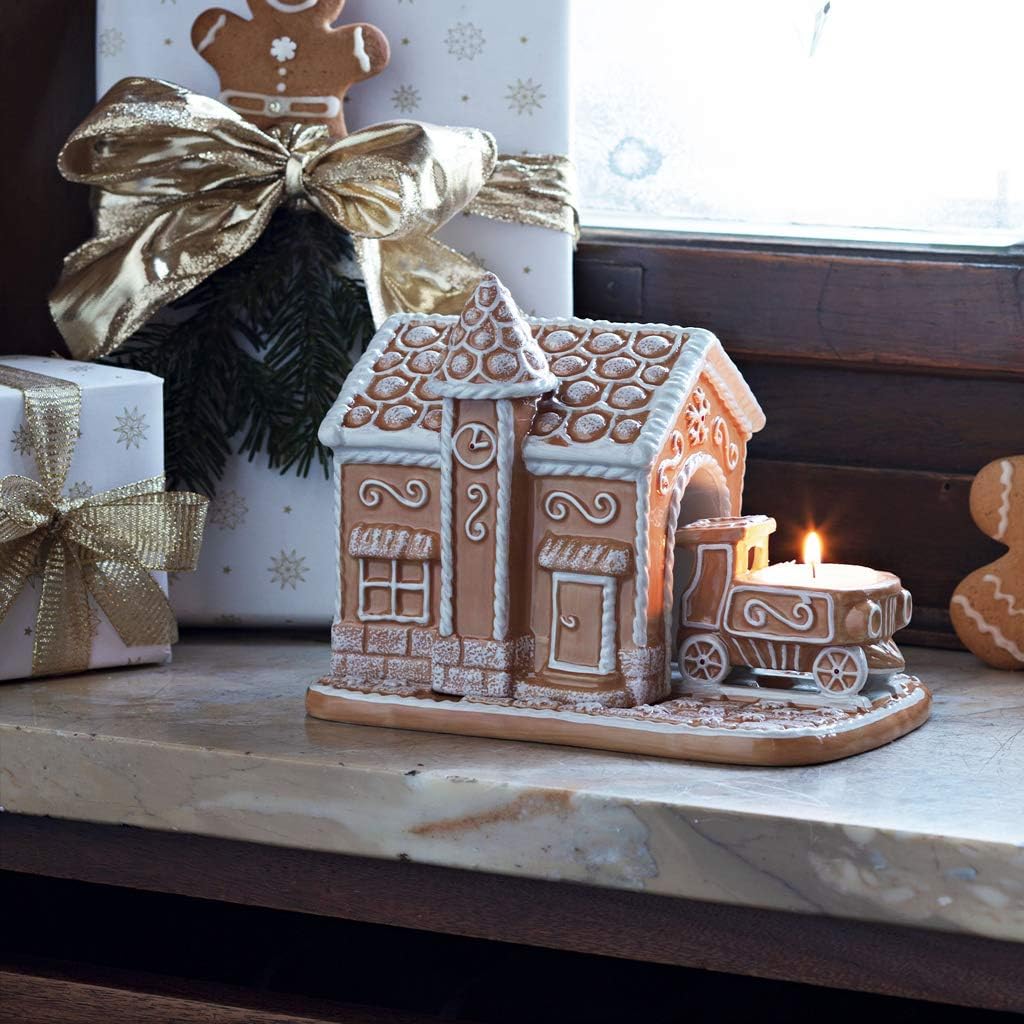 Villeroy und Boch - Winter Bakery Deocoration Lebkuchenbahnhof, dekorativer Teelichthalter aus Hartp