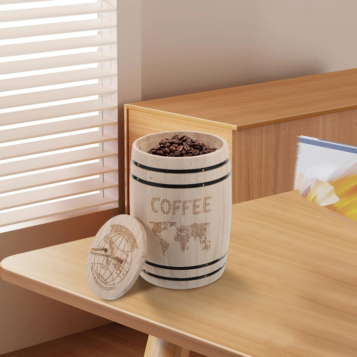 NUOBESTY Holzfass Mit Luftdichtem Deckel Für Kaffeebohnen Und Tee Aufbewahrung Rustikales Bauernhaus