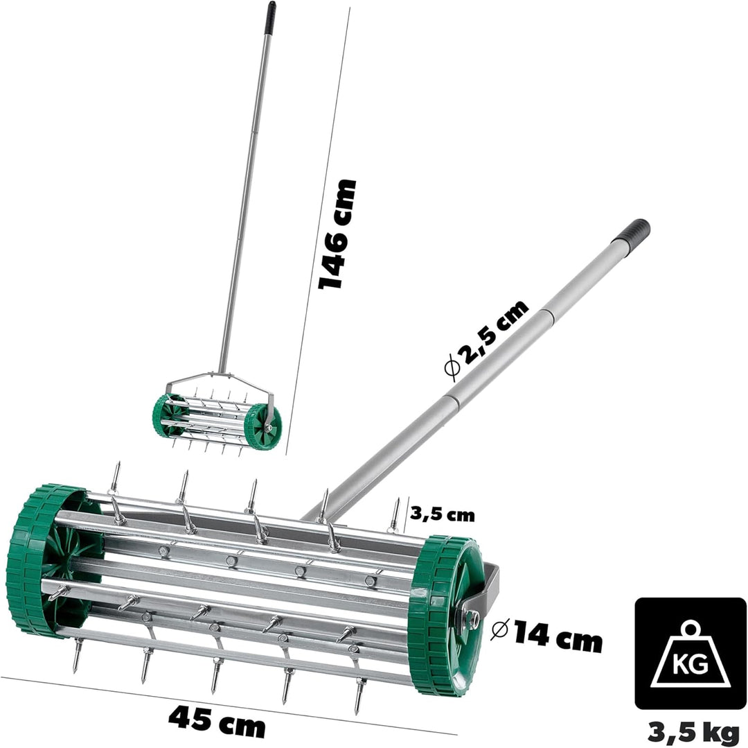 KADAX Handvertikutierer, Rasenlüfter aus robusten Stahl, Manueller Aerifizierer mit 3,3cm Nägeln, Bo