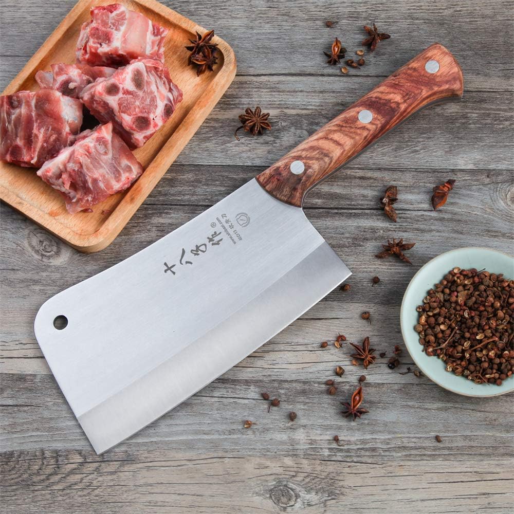 SHI BA ZI ZUO Hackmesser, Chinesisches Küchenmesser, Heavy Duty Cleaver Kife Messer Edelstahl Hackbe