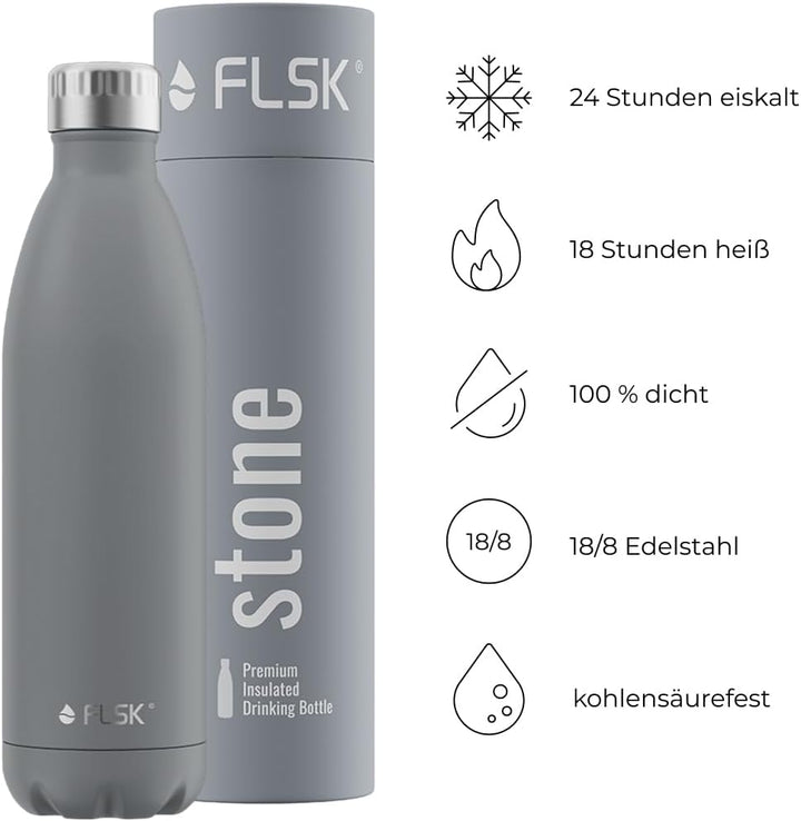 FLSK Trinkflasche – Premium Edelstahl Thermosflasche – 100% auslaufsicher & kohlensäuregeeignet – hä