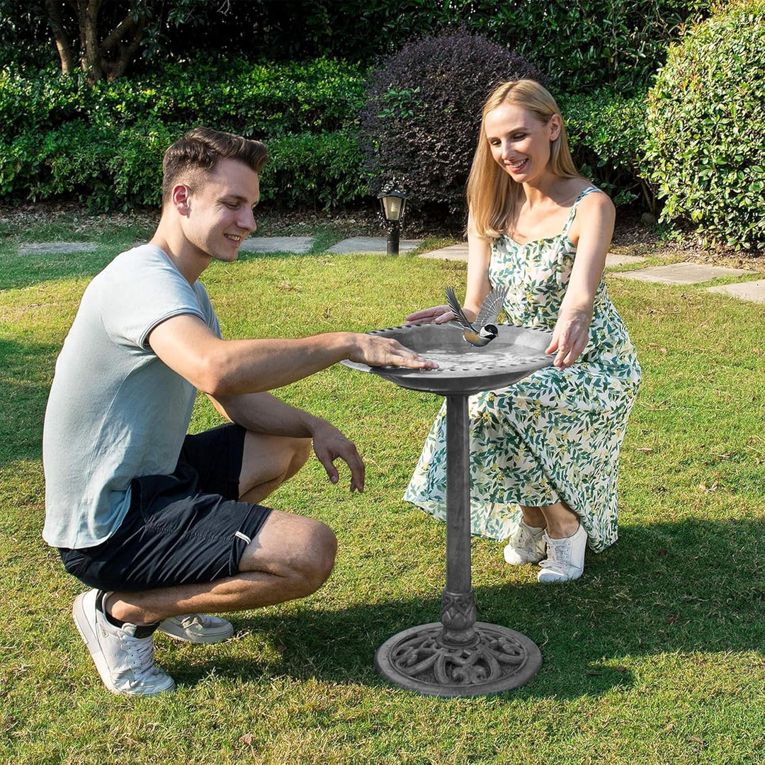 VIVOHOME Vogeltränke 71cm hoch Polyresin leicht antike Optik für Aussenbereich Grau, Grau
