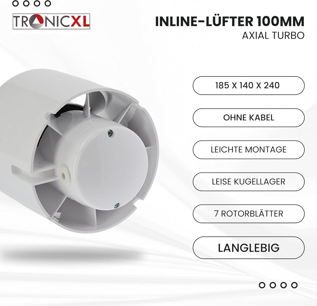 100mm Abluft/Zuluft Grow Lüfter Inline Ventilator Axial Kanal Abluftventilator Rohrlüfter für Homebo
