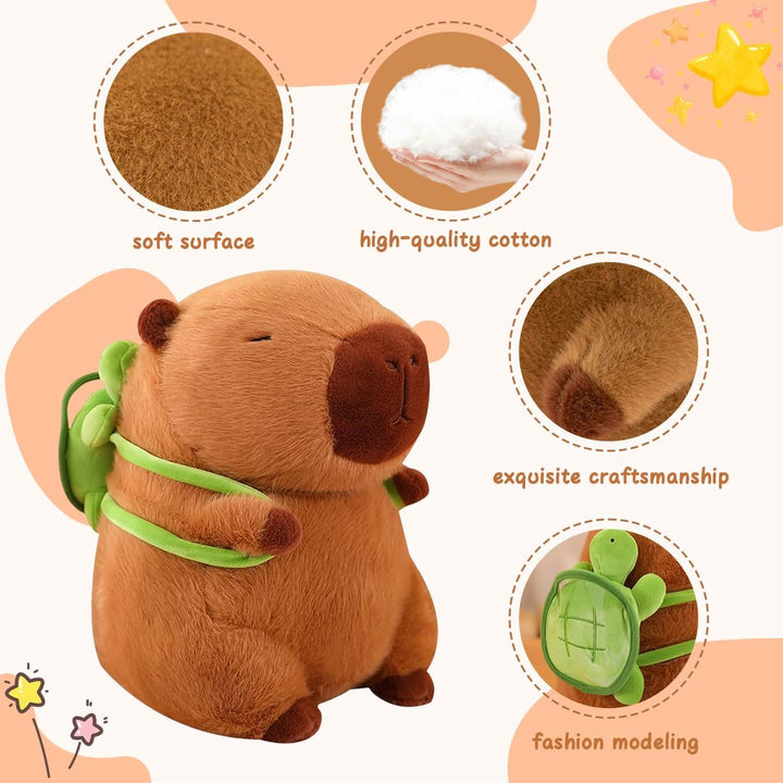 Meleager Capybara Kuscheltier, Plüschtier für Kinder, Capybara mit Schildkrötenrucksack, Stofftier G