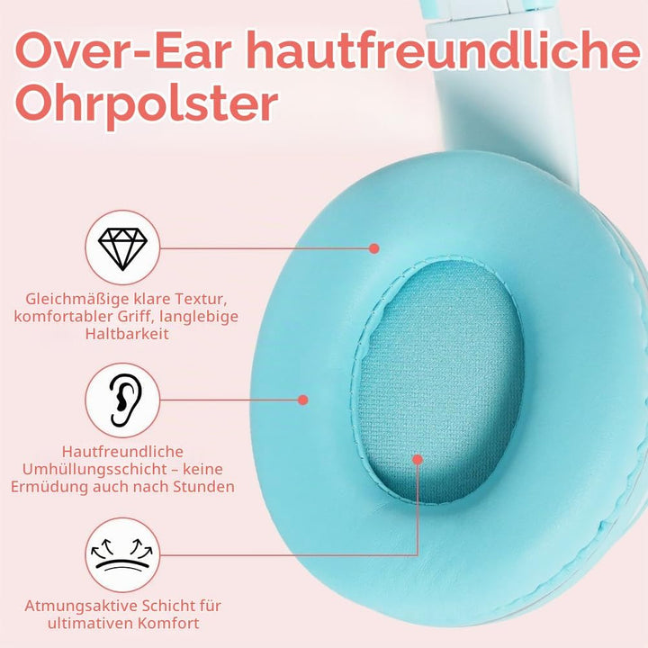 Kinder Bluetooth Kopfhörer, Katzenohr LED Lichter, Bluetooth 5.3 Stereo, Verstellbares Kopfband, 85d