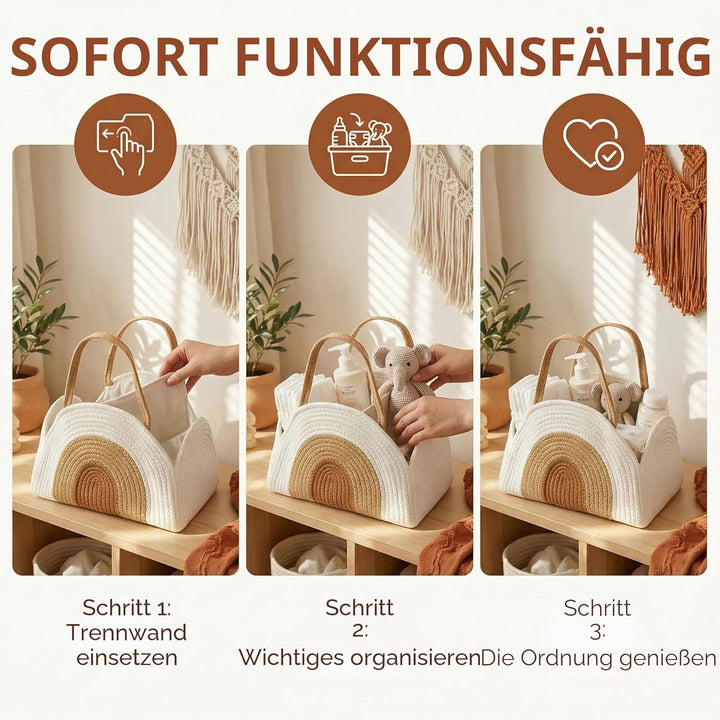 Wickeltasche Organizer Baumwollseilkorb Baby Windel Caddy Korb Tragbar mit robusten Griffen & abnehm