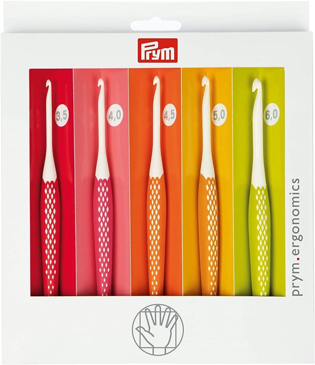 Prym 218440 Wollhäkelnadel Set prym.ergonomics, Kunststoff, multicolor, alabasterweiss, 3,5 mm - 6 m