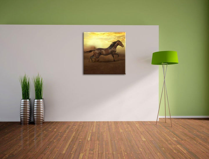 Rennendes Wildpferd, Format: 70x70 auf Leinwand, XXL riesige Bilder fertig gerahmt mit Keilrahmen, K
