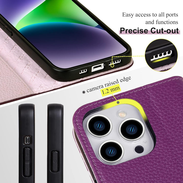 VISOUL Hülle für iPhone 13 Pro, Schutzhülle [Echt Leder] [Schützt vor Stoss] [Kartenfach] [Magnetver