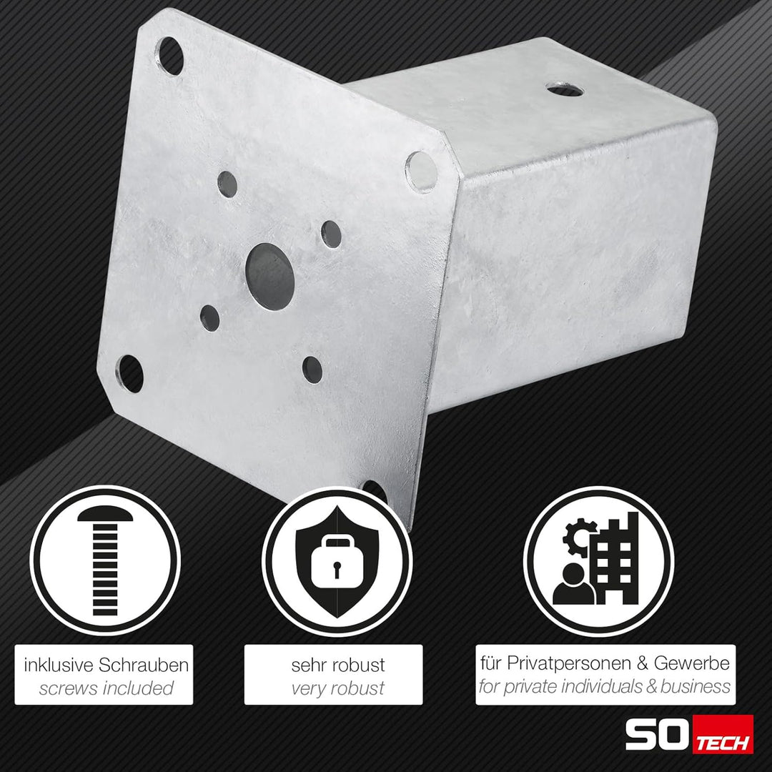 SOTECH 2er SET Aufschraubanker vierkant 70 x 70 mm, 152 mm Höhe, Stahl feuerverzinkt, Holzpfosten-Tr