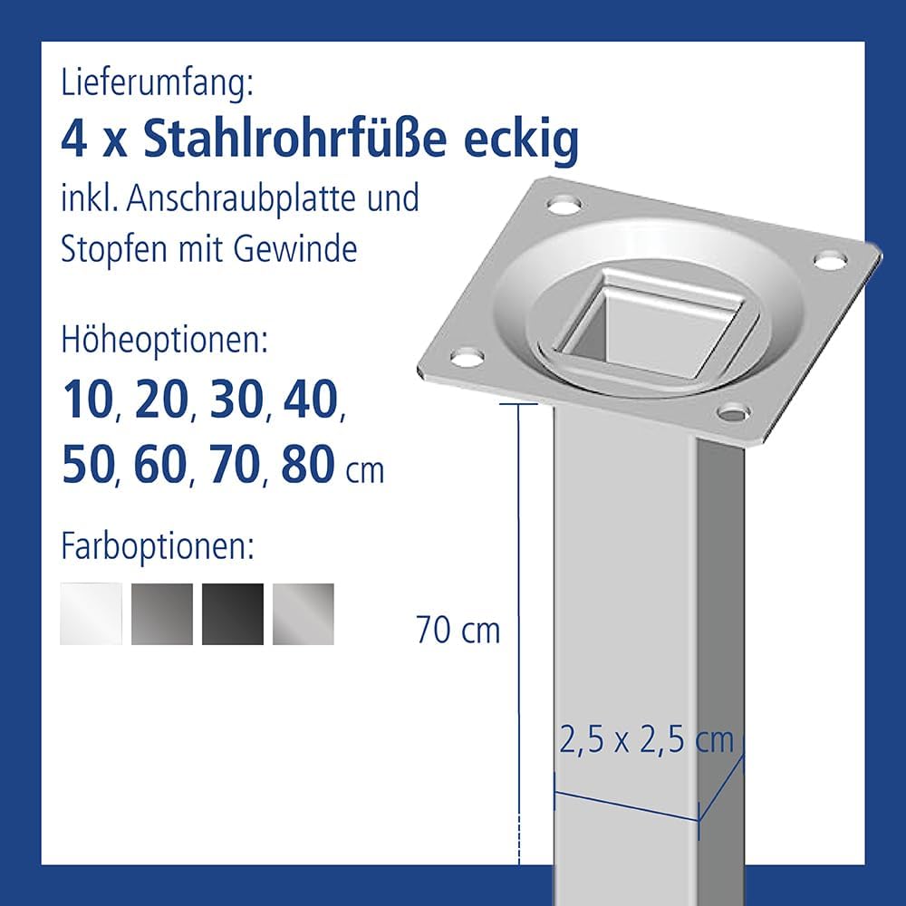 DIY Element System Möbelfuss eckig – Vierkant-Metallfuss, ideal als Tischbein für die Gestaltung ind