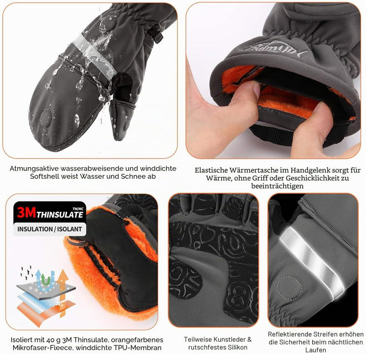 Palmyth Handschuhe zum Eisangeln, wandelbare Fäustlinge, fingerloser Fausthandschuh mit Thinsulate 3