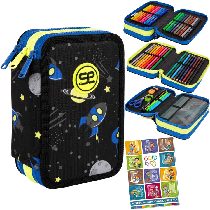 Goldkids - Federmäppchen 3 Fächer - Mäppchen für Mädchen und Jungen - Federmappe 3-Fach Federtasche