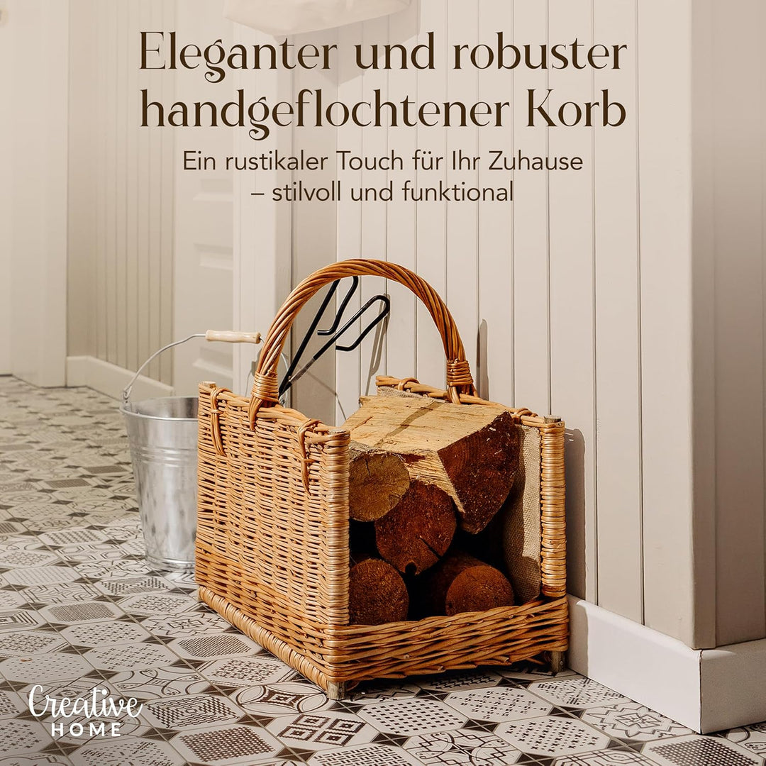 Creative Home Gross Kaminkorb Holzkorb Kaminholzkorb Rattan | 45 x 30 x 47 cm | Aufbewahrung Rechtec
