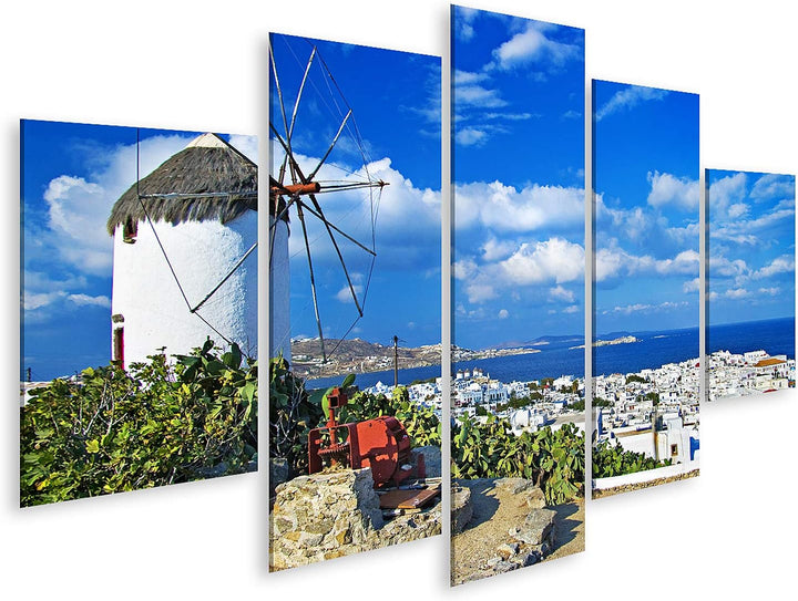 islandburner Bild auf Leinwand Mykonos Blauer Himmel Windmühle Bilder Wandbilder Poster Leinwand 170