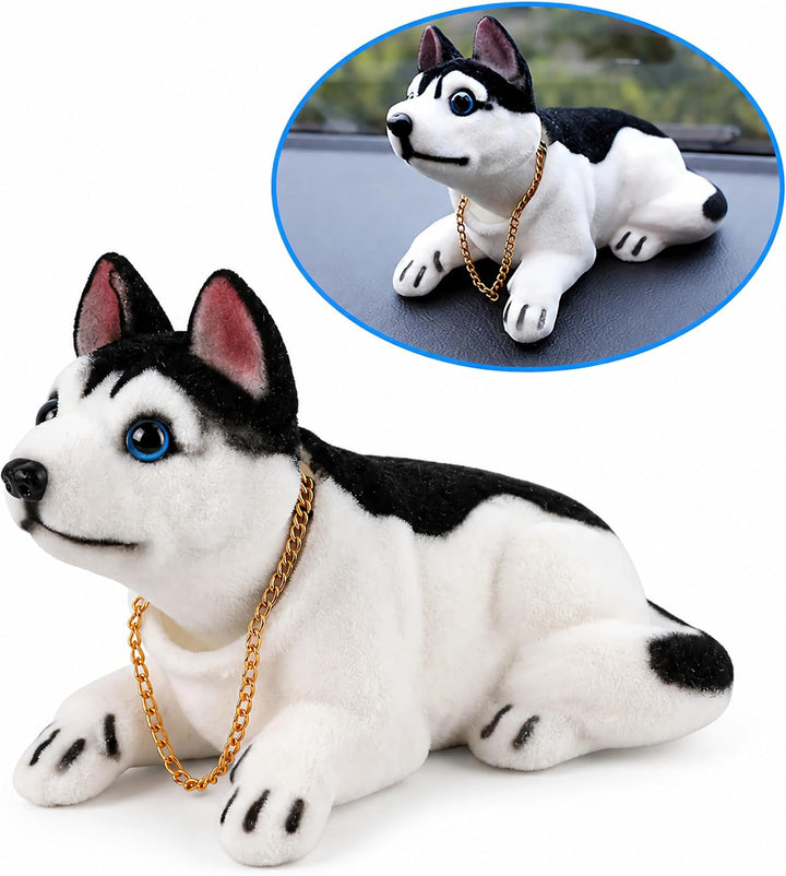 A48D KFZ Auto Dekoration Bobbing Leiter Hund Husky geformt Wackelhund Halskette, Passend für Autos,