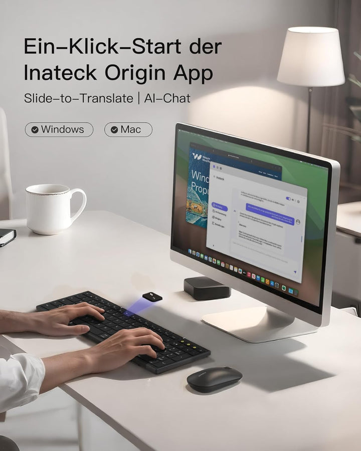 Inateck Faltbare Tastatur Kabellos,Klappbare Tastatur mit Ziffernblock mit 3 Kanälen,AI-Key,mit Stän